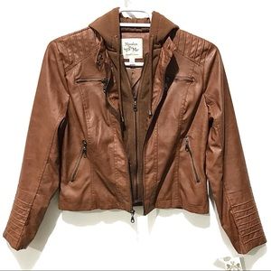 Maralyn & Me Faux Leather Moto Pintuck Hood Jacket